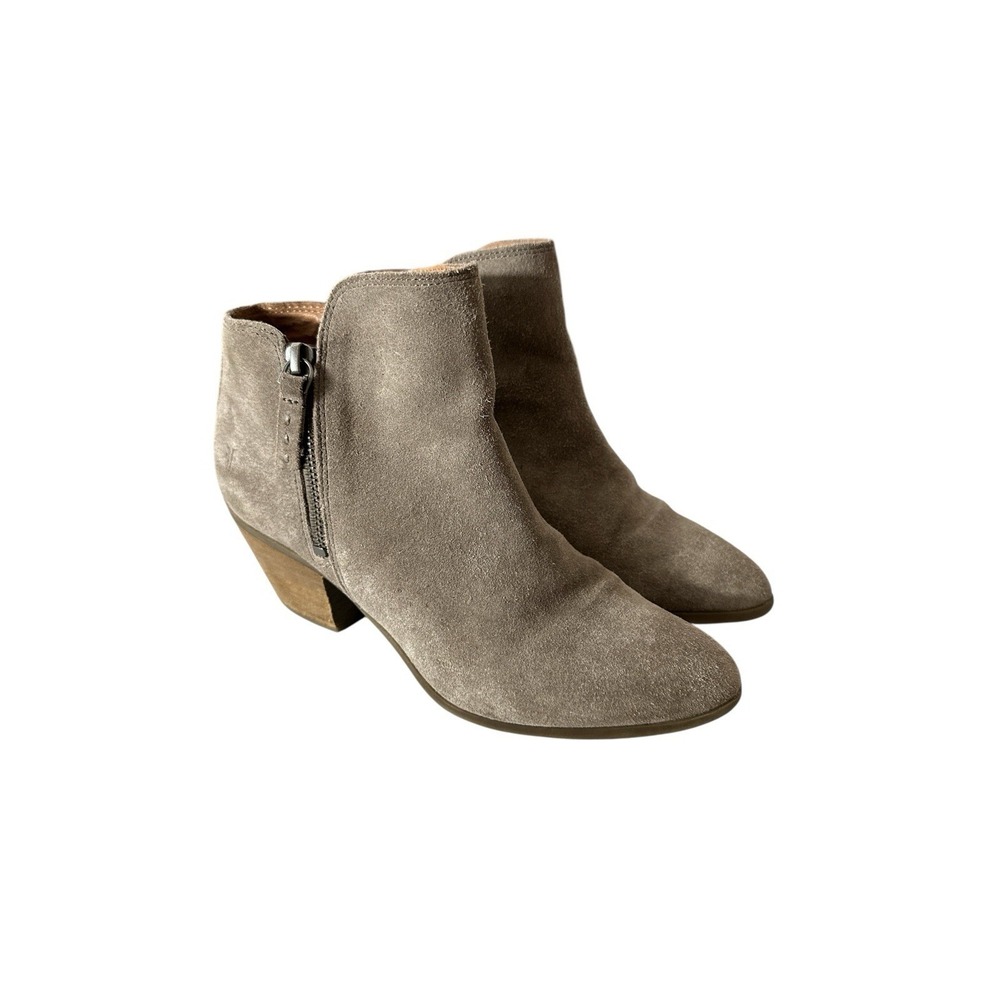 Frye Judith Boots Women's 7.5 Double Zip Suede Ankle Booties Block Heel